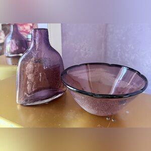 Purple Glass Vase and Bowl Set